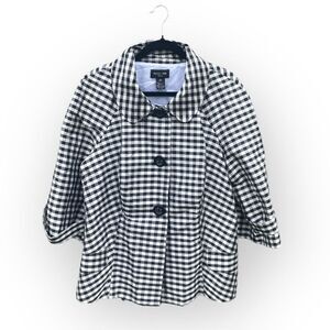 Focus 2000 Gingham Silk Black White Cropped Short Jacket Coat Plus Size 22W
